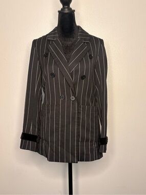 Women's Black Pinstripe Double-Breasted Blazer